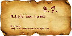 Miklóssy Fanni névjegykártya